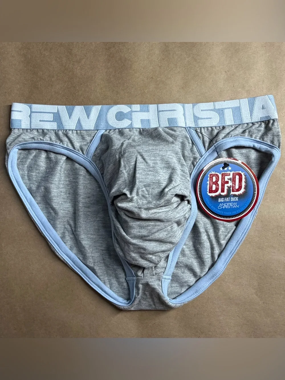 Andrew Christian BFD Men's Brief Underwear Gray/Blue Size SMALL